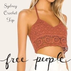 FREE PEOPLE Sydney Crochet Halter-Ties Open Back Crop Top/Bralette-Lg NWT